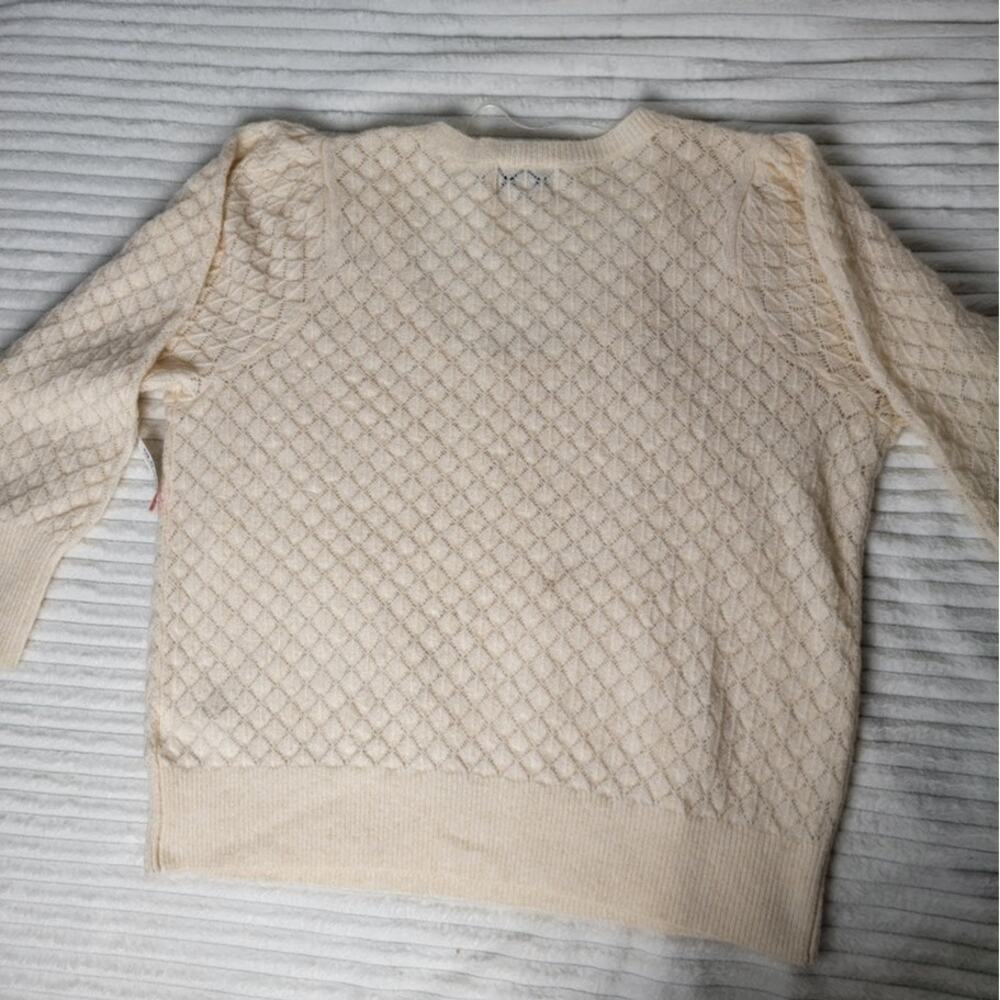 Old Navy Womens Sweater XL Beige Pointelle Knit Crewneck Recycled Wool Blend New - Picture 12 of 12